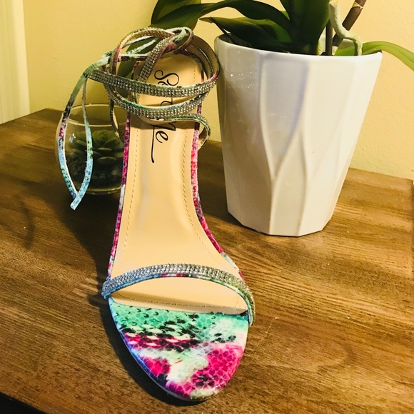 Snake Print Rhinestone Embellished Sandal - Picture 2 of 5